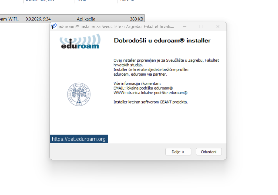 Dobrodošli u eduroam installer